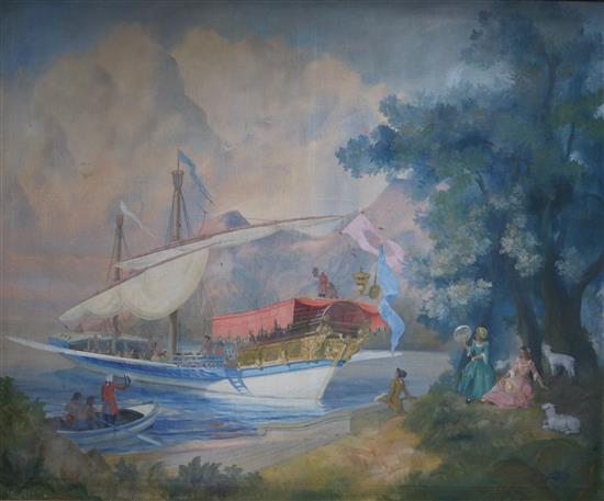 Michel Pellaton, oil on canvas, Le Depart du Galion, 1947, 113cm x 138cm